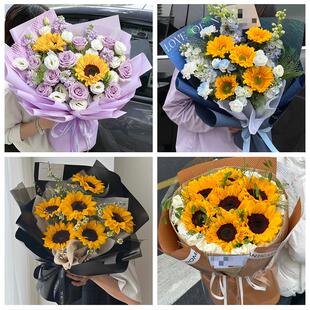 中高考向日葵玫瑰混搭花束送抚州市崇仁县乐安县宜黄县同城鲜花店