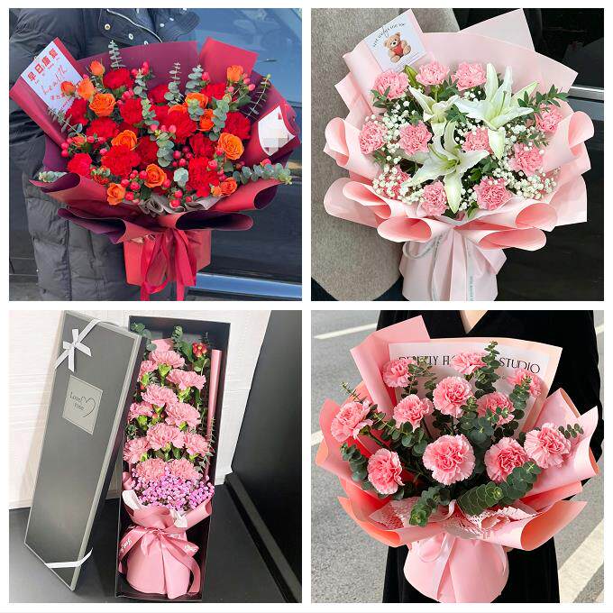 送鹰潭市月湖区余江县贵溪市同城鲜花店配送母亲节康乃馨百合花束