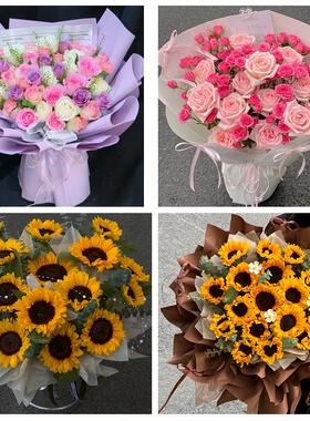 向日葵玫瑰混搭花束送朋友咸阳市秦都杨陵渭城区三原县同城鲜花店