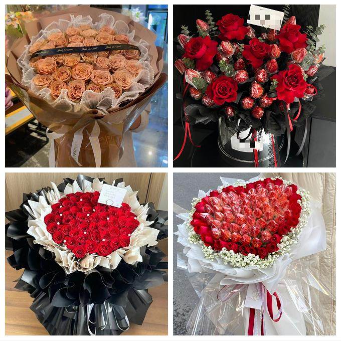 广东深圳市光明区光明公明新湖鲜花店同城配送女朋友草莓玫瑰花束