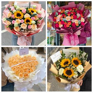 吕梁市离石区文水交城县兴县同城鲜花店送男士朋友向日葵玫瑰花束