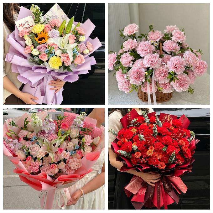 烟台市芝罘福山区牟平莱山区同城鲜花店送康乃馨百合长辈生日花束