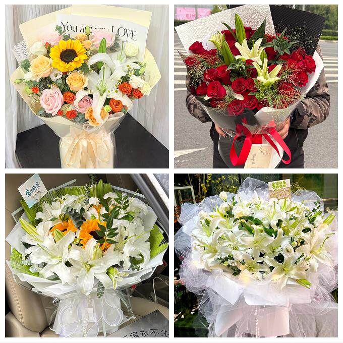 宁夏省吴忠市同心县青铜峡市区同城鲜花店送玫瑰百合花束老婆生日