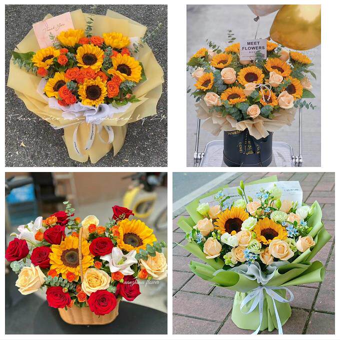 陕西咸阳市秦都区杨陵区渭城区同城鲜花店向日葵玫瑰混搭生日花束