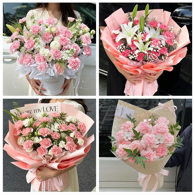 洛阳市吉利洛龙区孟津新安县同城鲜花店送康乃馨百合长辈生日花束