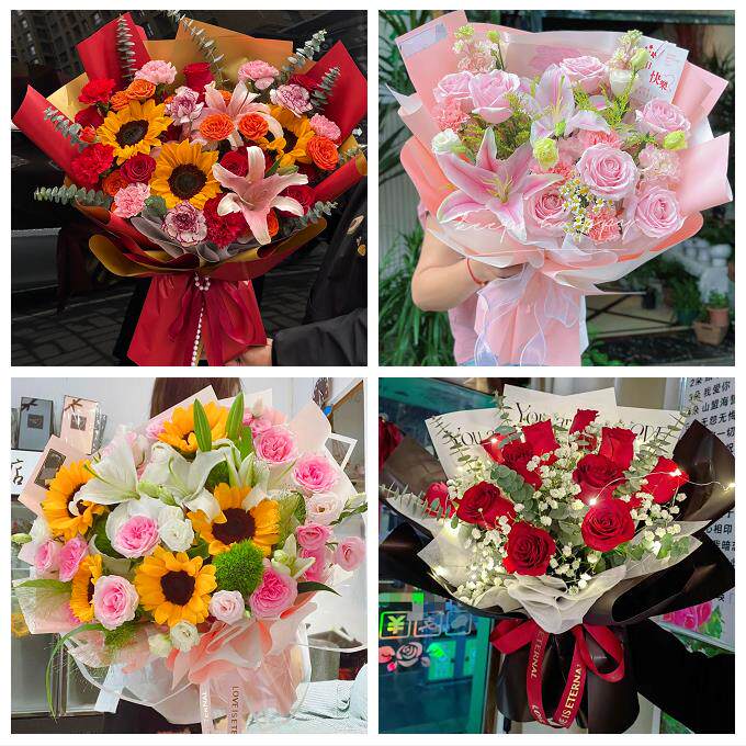 向日葵玫瑰混搭花束送朋友江门市蓬江江海新会区台山市同城鲜花店