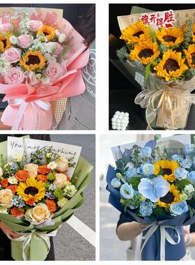 向日葵玫瑰混搭花束送朋友送北京市甘家口八里庄紫竹院同城鲜花店