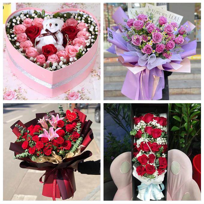 送武汉市武昌区青山区洪山区同城鲜花店情人节玫瑰花束礼盒送女友