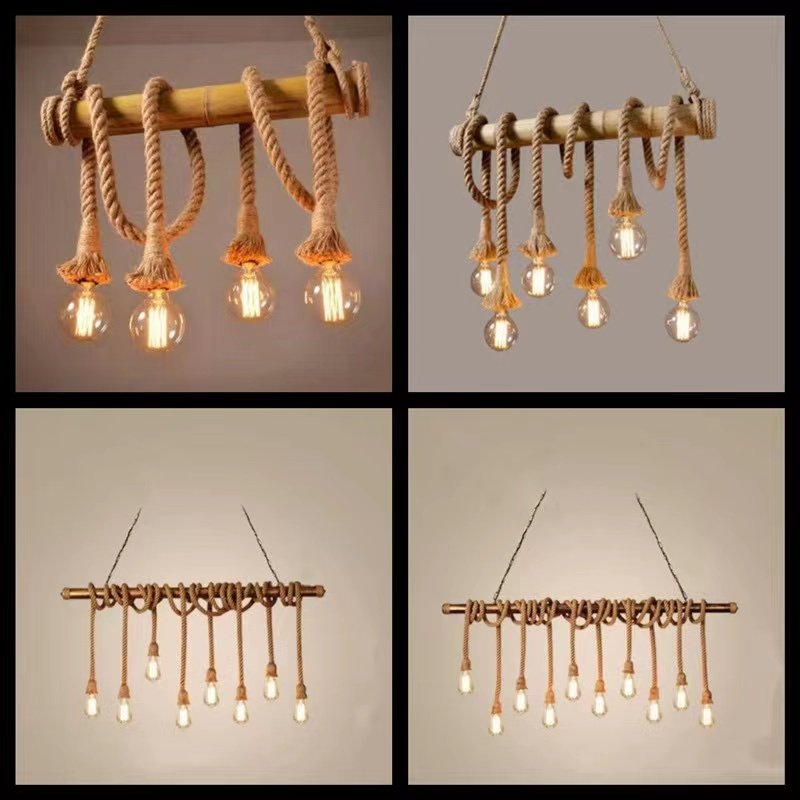 美式复古竹筒麻绳吊灯餐厅客厅服装店咖啡厅个性橱窗吧台创意吊灯