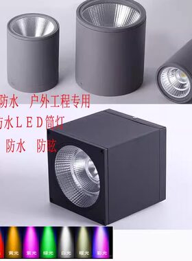 户外防水筒灯明装方圆形阳台雨棚澡堂浴室20W30W50W嵌入式筒射灯