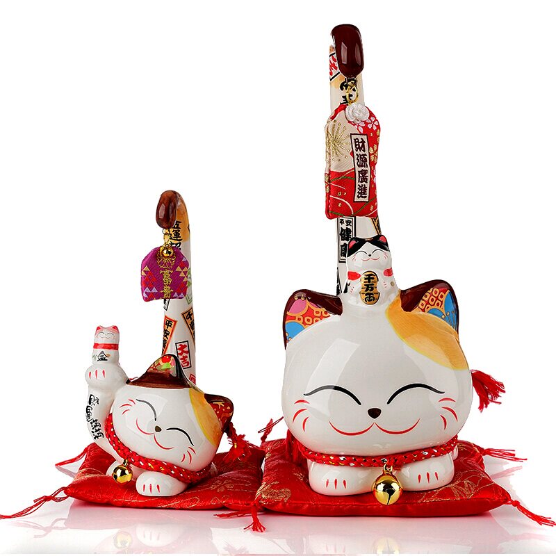 金石工坊长尾招财猫开业送礼家居办公礼品生日陶瓷摆件礼物