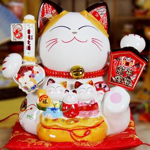 原单福缘猫特大号幸福钥匙猫陶瓷礼品电动摇手招财猫店铺开业摆件