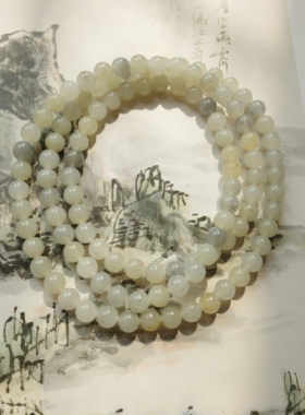 【谢钰儿】新疆和田玉黑山料三色青花多圈手串6mm