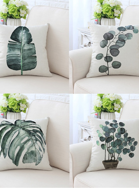 北欧绿植 植物园绿色植物ins北欧风抱枕仿麻沙发靠垫套不含芯