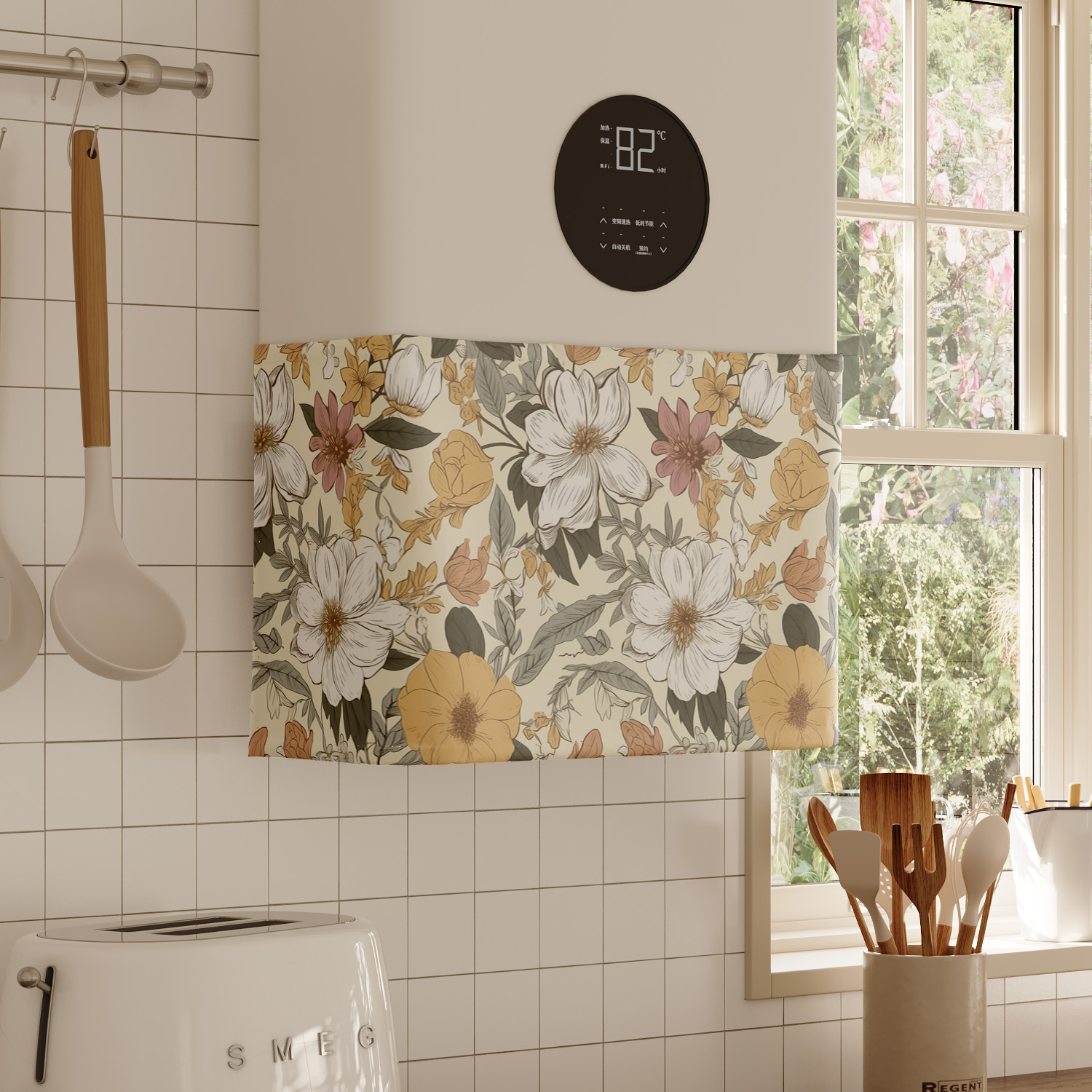 东南亚热带风格热水器遮挡帘罩布水管遮丑帘布厨房燃气炉装饰帘