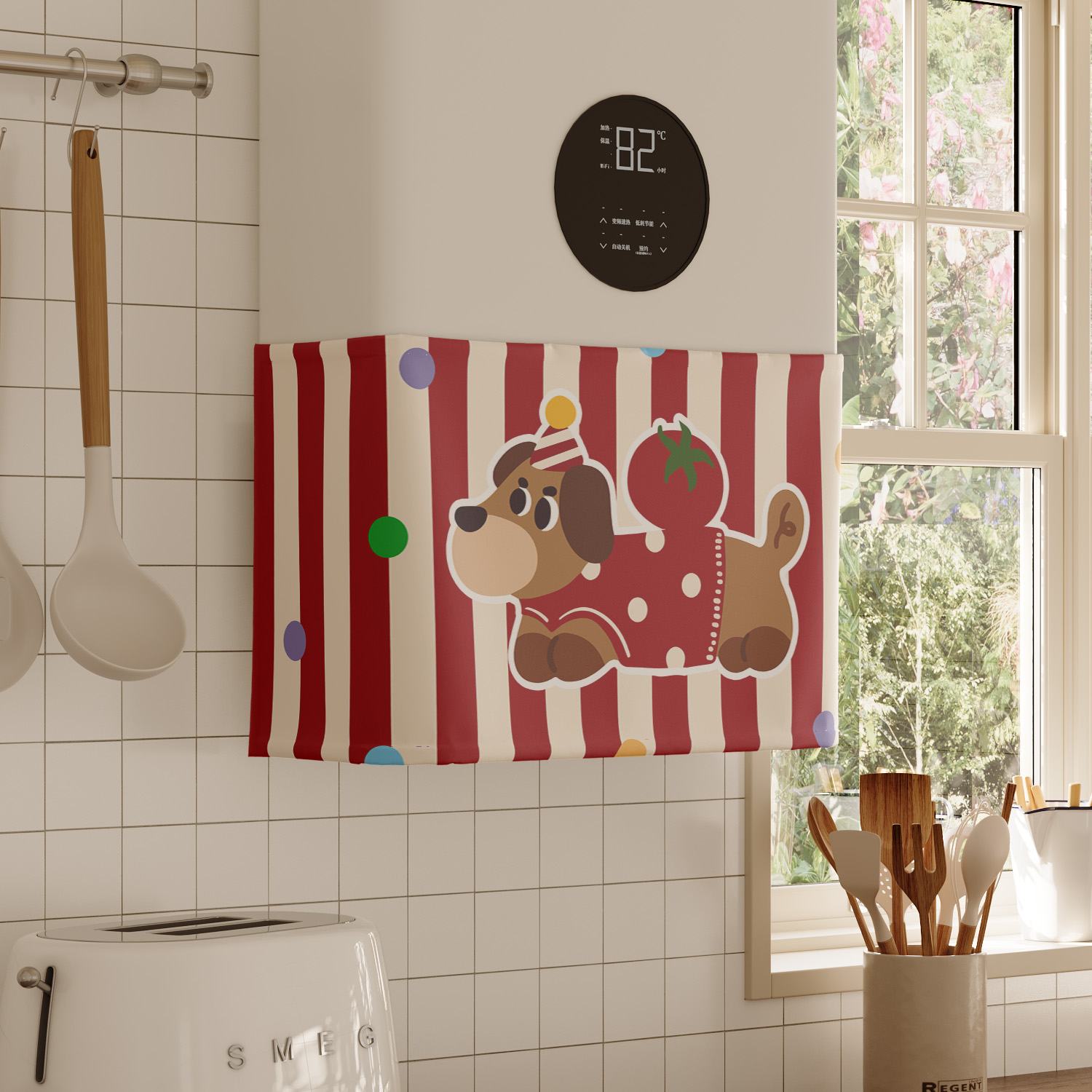 腊肠狗卡通热水器遮挡帘罩布水管遮丑帘布厨房燃气炉装饰魔术贴帘