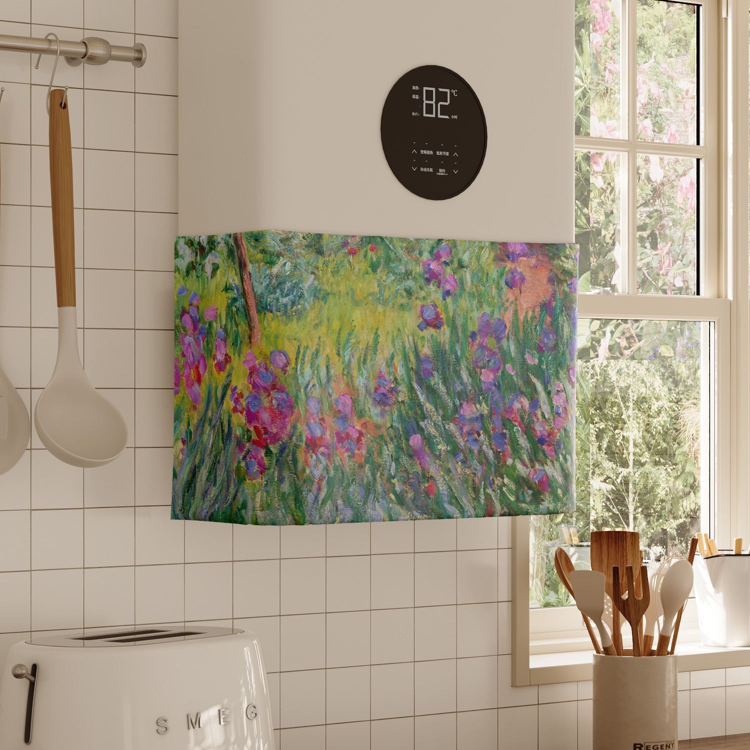 莫奈轻奢油画热水器遮挡帘罩布水管遮丑帘布厨房燃气炉装饰帘魔术