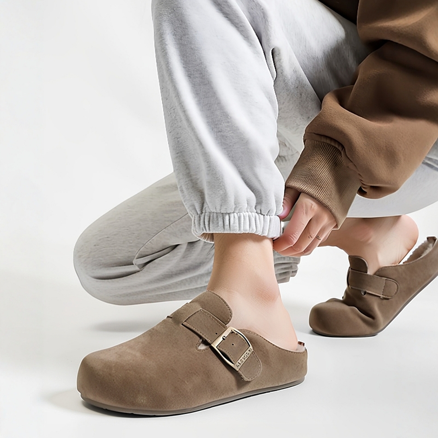 加绒保暖毛毛羊羔毛厚底勃肯鞋