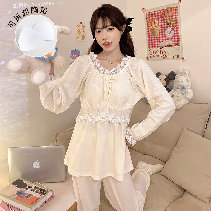 带胸垫春秋季新款睡衣女款家居服