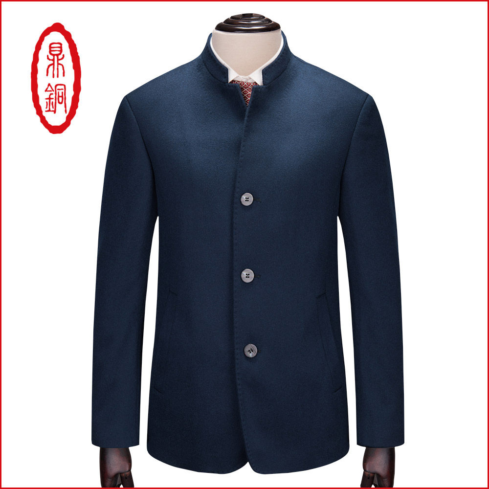 鼎铜羊毛外套男短款休闲新毛呢中年冬季修身立领商务男士夹克上衣