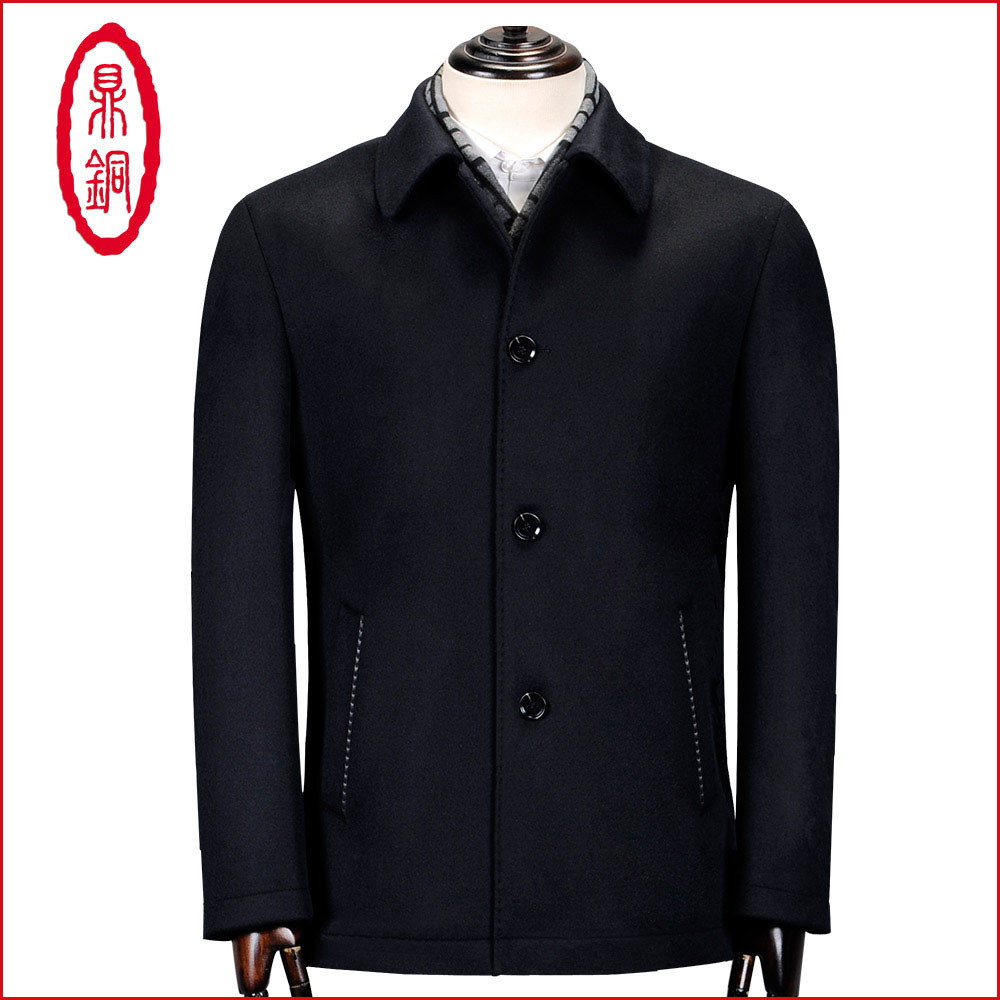 鼎铜羊毛夹克男翻领单排扣上衣