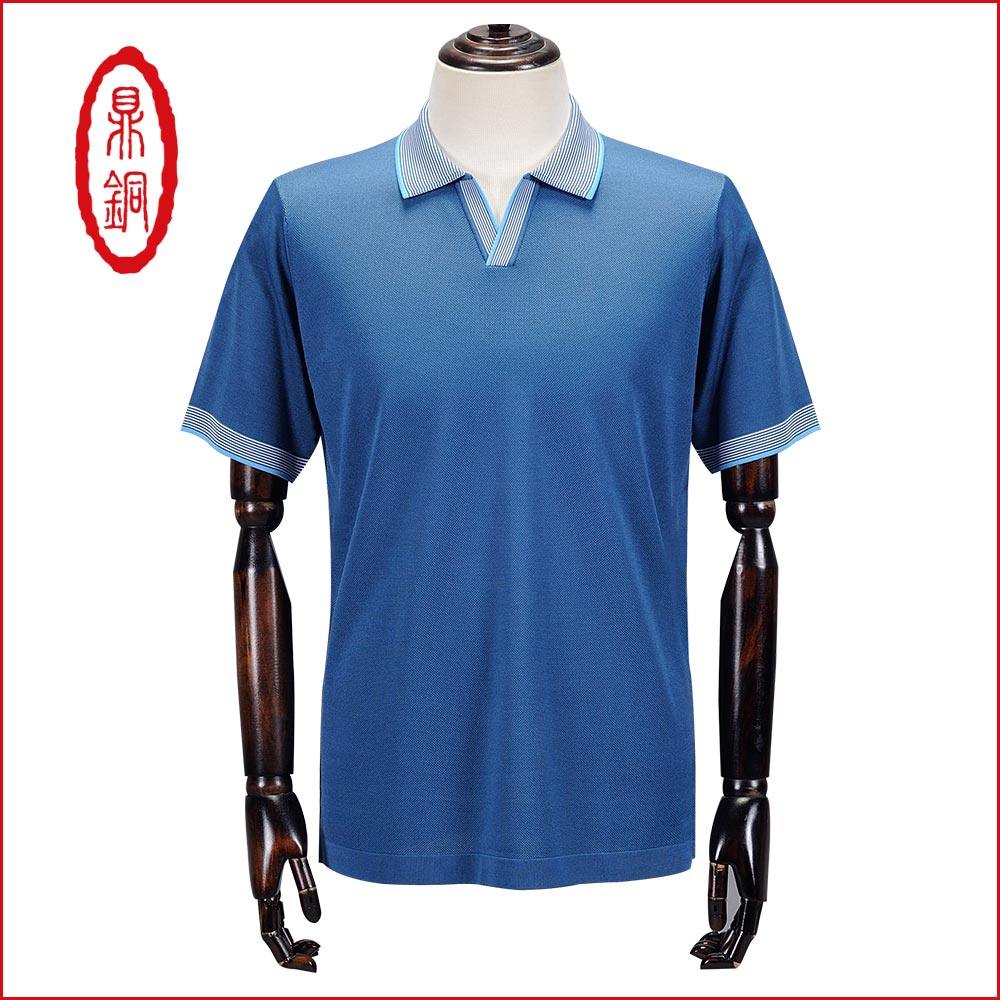 鼎铜夏季男士短袖t恤中年宽松休闲桑蚕丝冰丝翻领保罗商务polo衫