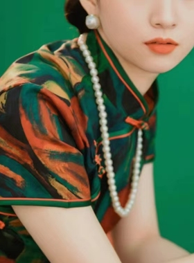 旗袍珍珠项链女中长款