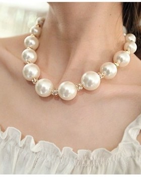 韩国大珍珠夸张时尚风短款锁骨链