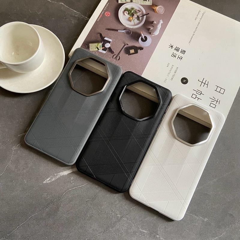 简约商务个性创意素皮菱格皮纹纹适用华为Mate60RS非凡大师手机壳