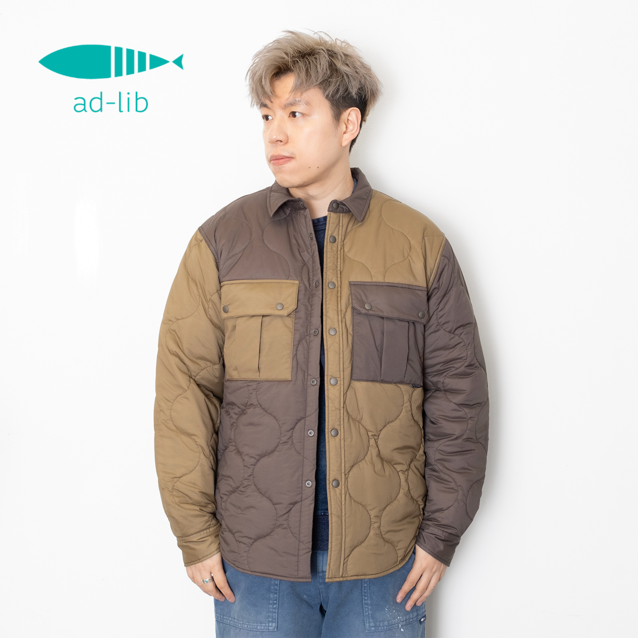 adlib香港 潮牌男士拼色间棉保暖防水翻领恤衫 ST492
