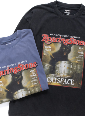 adlib香港潮牌春秋Barking Cat图案洗水宽松纯棉长袖 ZT1817