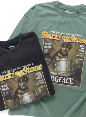 adlib香港潮牌春秋Barking Dog图案洗水宽松纯棉长袖 ZT1818