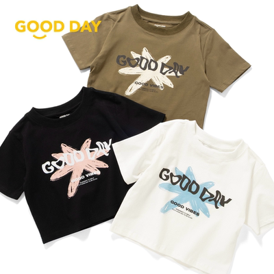 adlib甜酷女生短款GOODDAY字句印花女装短露脐修身短袖上衣ZT1677