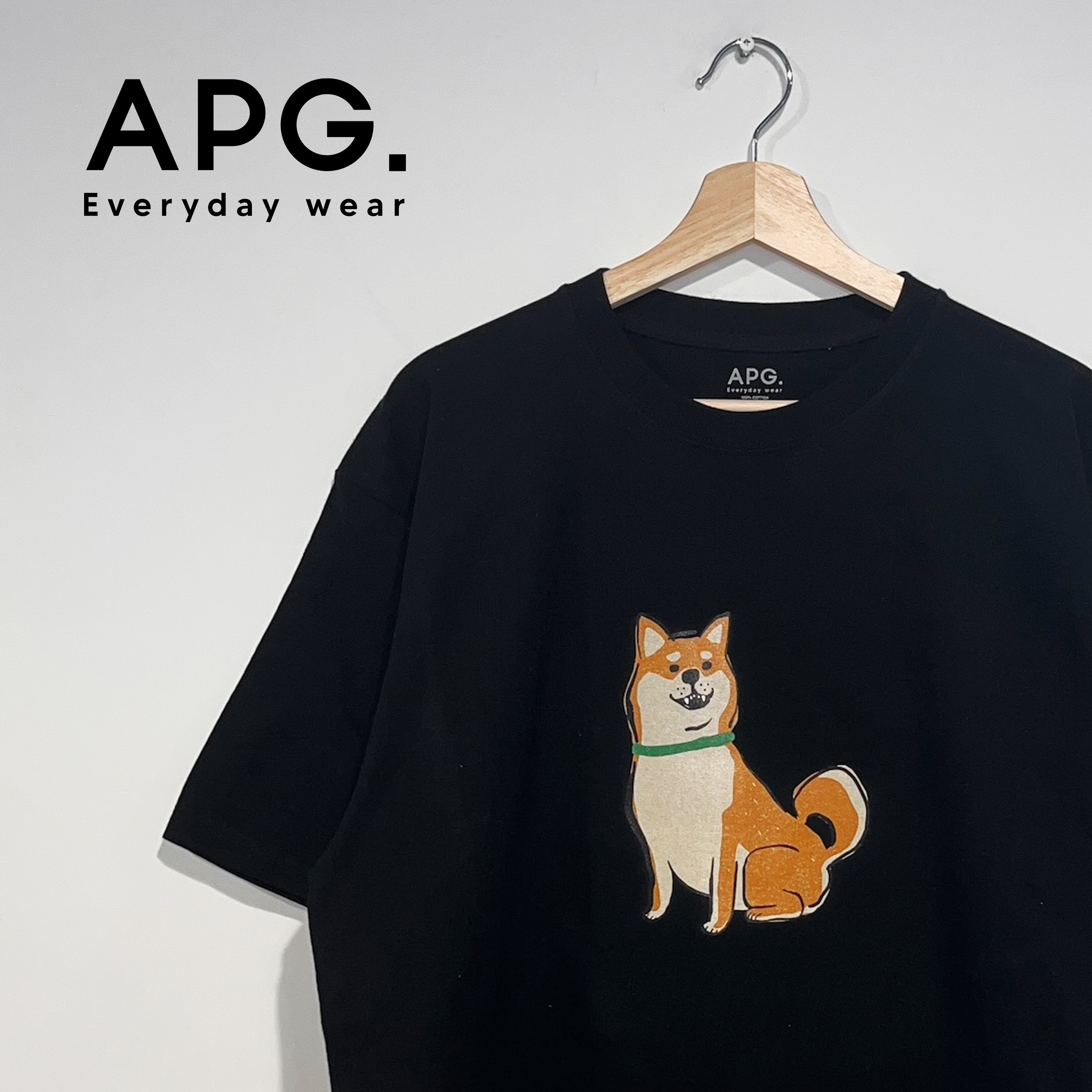 adlib香港 重磅上衣APG系列夏季男女柴犬印花纯棉圆领短袖 TE0133