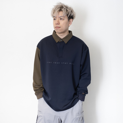 adlib香港 春秋日系复古小众设计感上衣 拼布长袖PoloTee TP1232