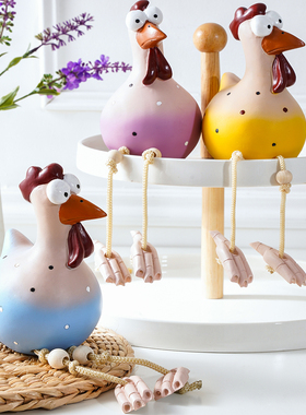 可爱搞笑大眼长脚鸡装饰摆件，创意园林吊脚鸡火鸡微景观雕塑摆件