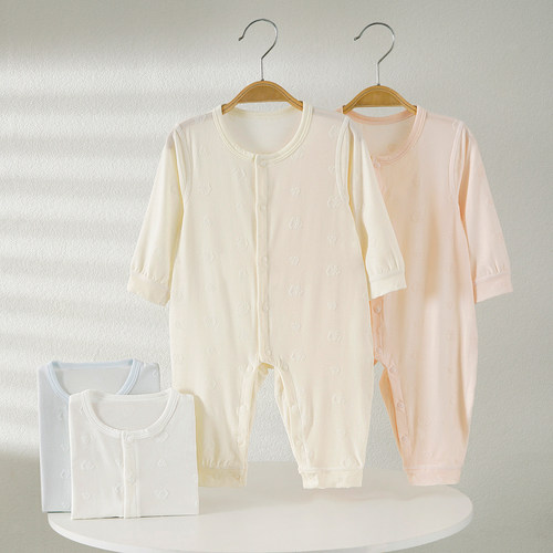 新生儿夏季钻石长袖哈衣连体衣0-1岁婴儿空调家居服宝宝睡衣爬服