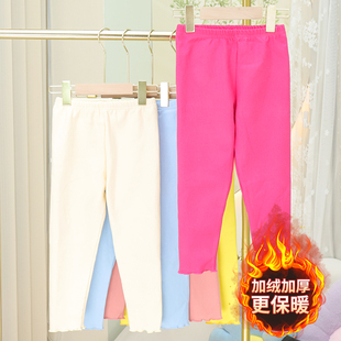 2024新款女童打底裤秋冬季外穿加绒纯棉女孩木耳边保暖儿童长裤子