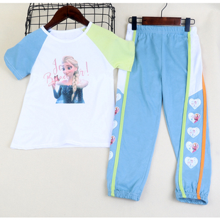 【清仓】女童纯棉短袖薄款长裤套装儿童运动休闲外穿春夏季两件套
