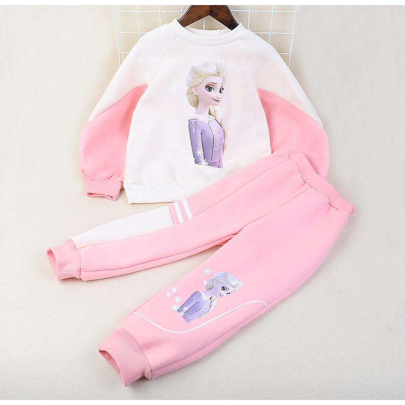 新款秋冬季加绒加厚女童套装洋气卫衣百搭两件套运动休闲童装保暖