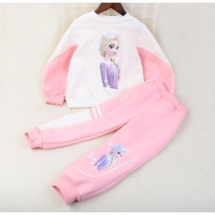 新款秋冬季加绒加厚女童套装洋气卫衣百搭两件套运动休闲童装保暖