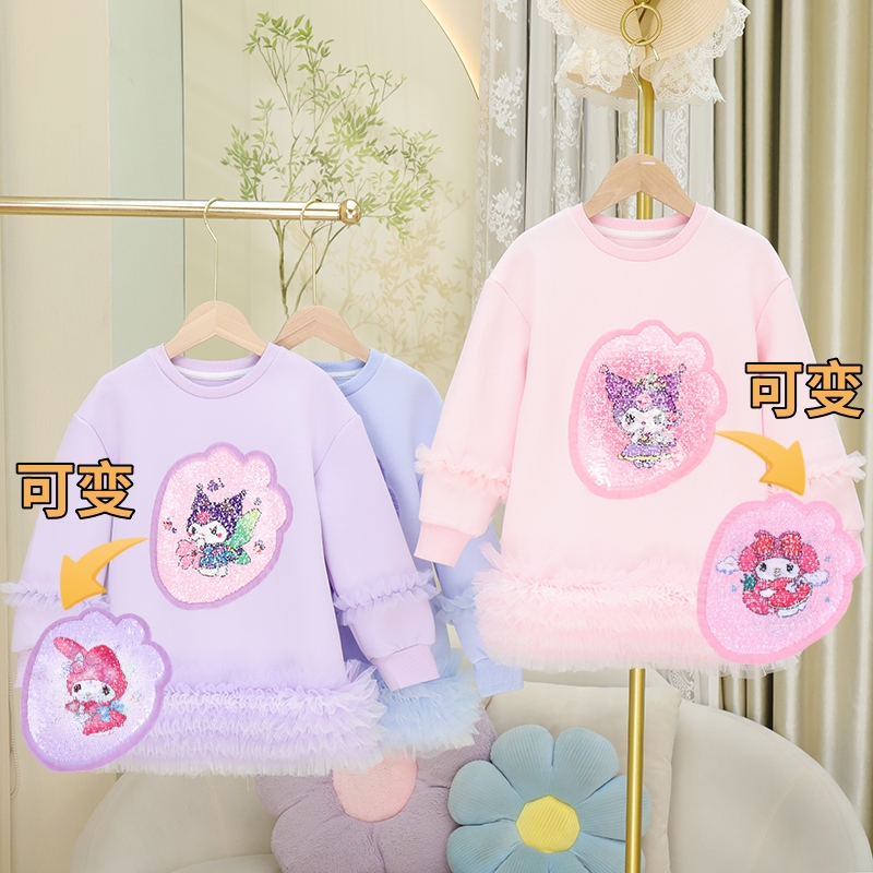 2024新款女童卫衣裙秋冬季韩版儿童连衣裙宝宝小女孩长袖网纱裙子