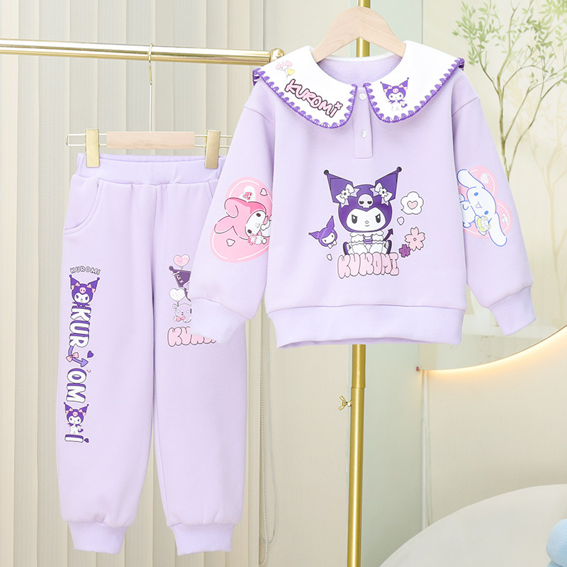 2024秋冬季新款女童加绒加厚卫衣套装儿童洋气时尚外穿两件套童装