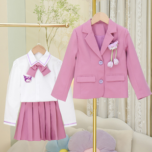 2024秋冬季新款女童三件套衬衣外套T恤长裤女孩洋气百搭外穿套装