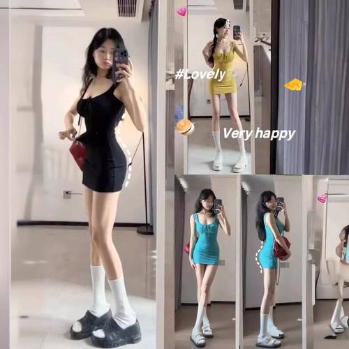 辣妹高腰抽绳蝴蝶结U领背心纯欲包臀短裙显瘦梨形身材穿搭连衣裙