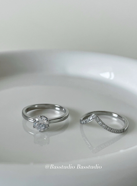 Basstudio 情侣求婚高级感锆石轻奢百搭潮流精致不掉色钛钢食指戒