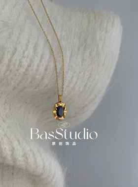 Basstudio不褪色洗澡可戴锆石项链法式优雅黑黑钻复古ins风锁骨链