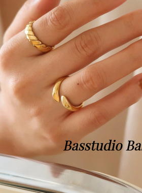 Basstudio不掉色前开口戒指女欧美复古钛钢质感小众设计款ins指环