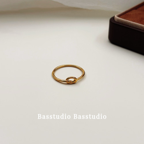 Basstudio 不掉色TYUSHA慵懒风绕线设计心形麻花结关节食指戒指环