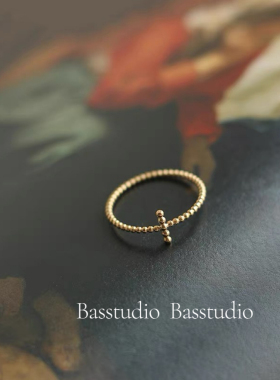 Basstudio不掉色钛钢戒指小众设计高级感小圆珠十字不规则戒指